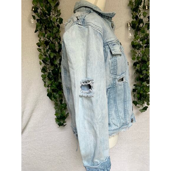 PacSun Cotton Distressed Denim Jean Jacket Men's Small - Picture 5 of 10
